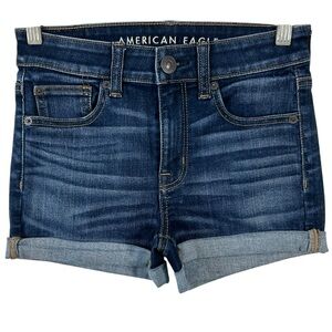 American Eagle Hi-Rise Shortie Denim Mini Rolled Stretchy size 0